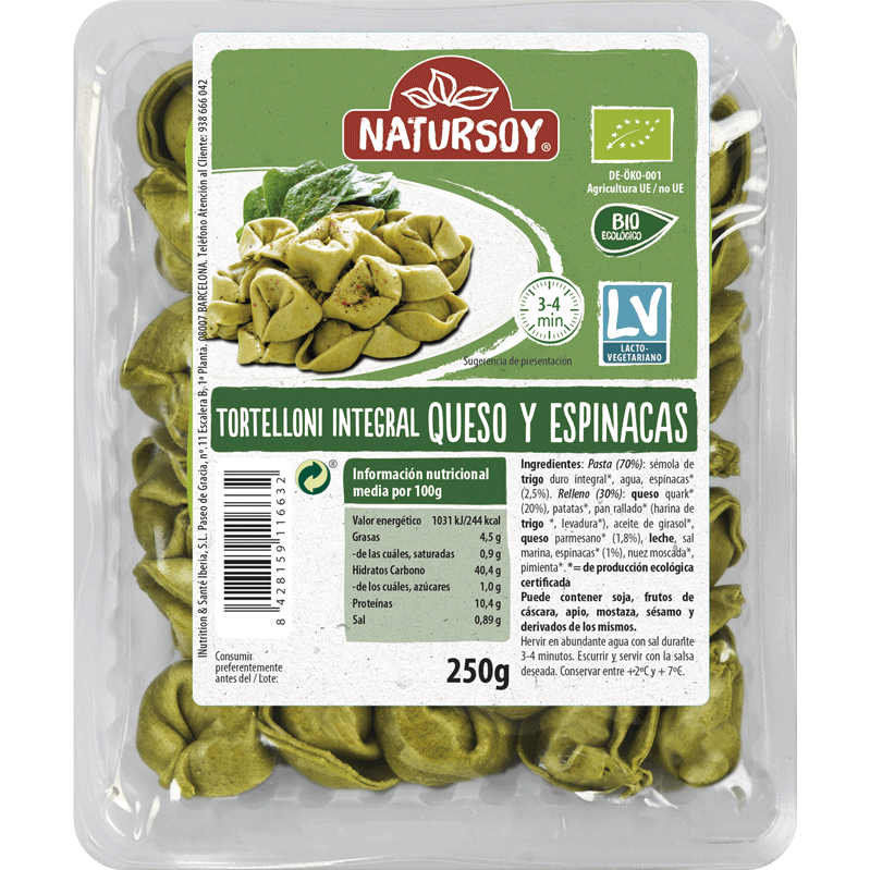 Natursoy - Tortelloni integrals formatge i espinacs