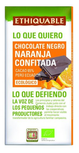Xocolata negra 65% i taronja confitada 100 gr - Ethiquable